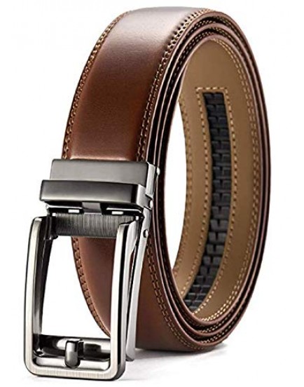 Contacts Genuine Leather Belt for Men with Easier Adjustable Autolock Buckle - Micro Adjustable Belt Fit Everywhere |Formal & Casual | Elegant Gift Box