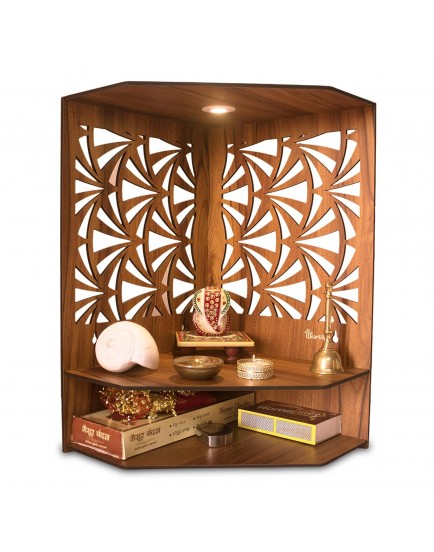 Heartily® Pushp Beautiful Wooden Pooja Stand Mandir for Home Temple for Office Puja Mandir for Home Wall with LED Spot Light Product (H- 17, L- 10, W-15 Inch)